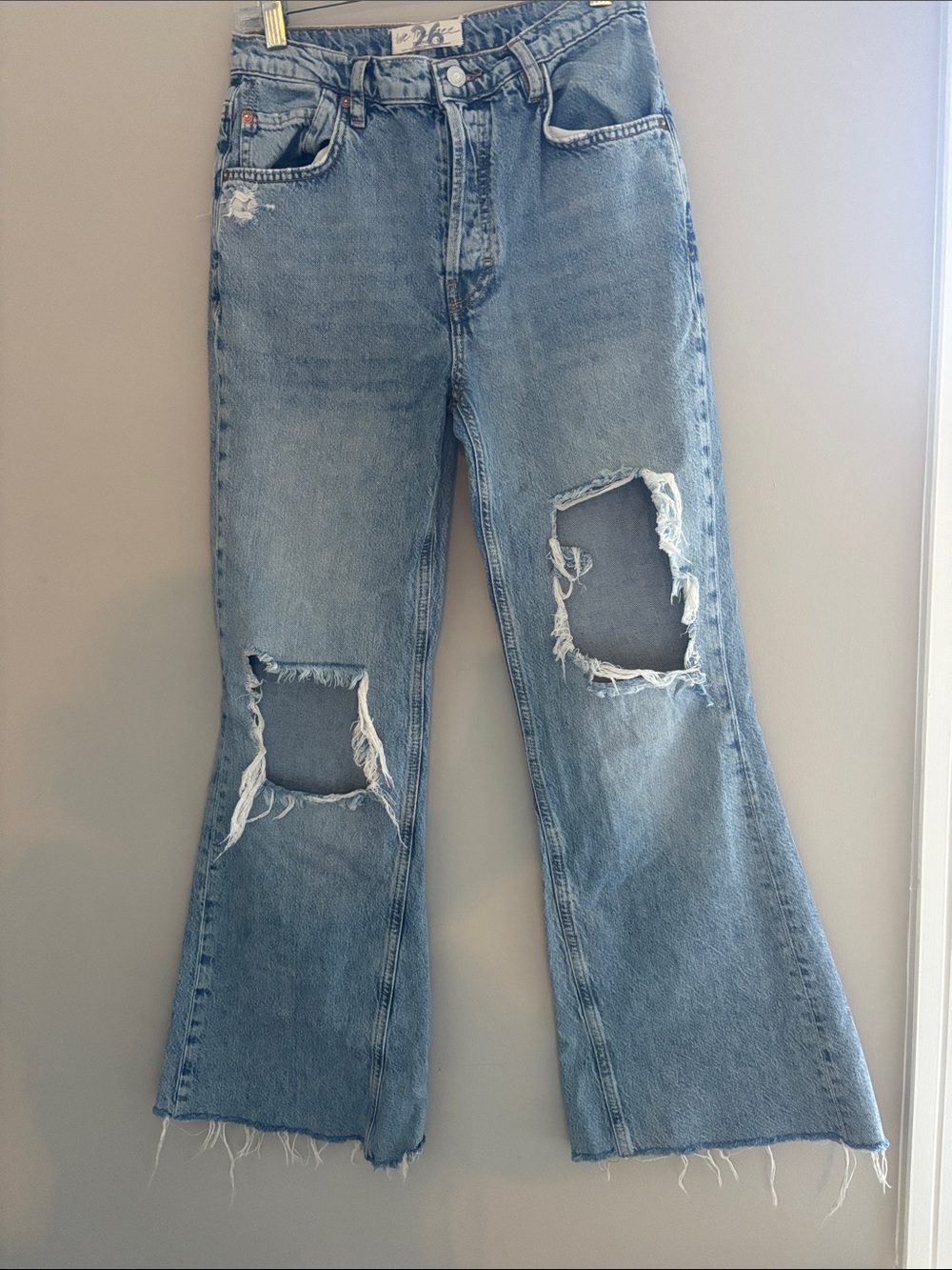 We The Free Vintage Light Blue Distressed Flare Jeans